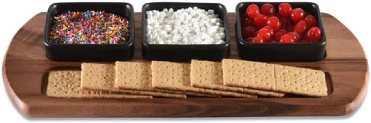 Alt view image 2 of 3 - Kalmar Home Charcuterie / Serving Tray with 3 Square Ceramic Black Bowls