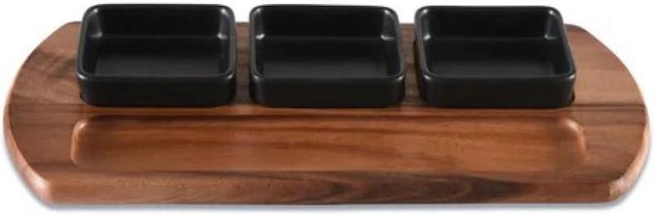 Main image of Kalmar Home Charcuterie / Serving Tray with 3 Square Ceramic Black Bowls