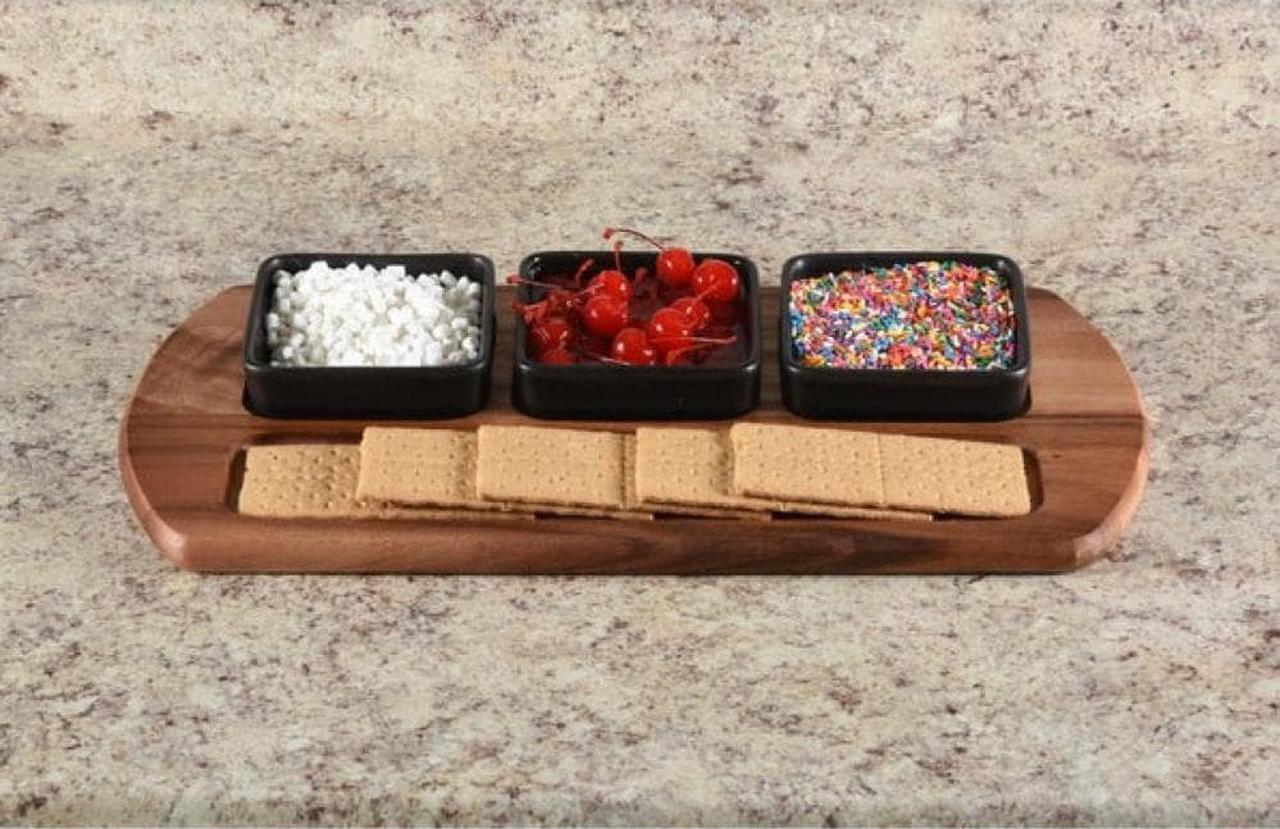 Alt view image 3 of 3 - Kalmar Home Charcuterie / Serving Tray with 3 Square Ceramic Black Bowls