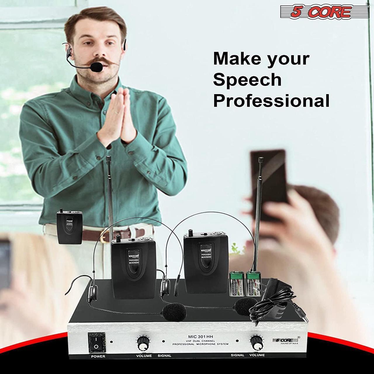 Alt view image 2 of 7 - 5Core VHF Dual Channel DIGITAL Wireless Microphone System Receiver 2x Hand Mic WM 301 HH