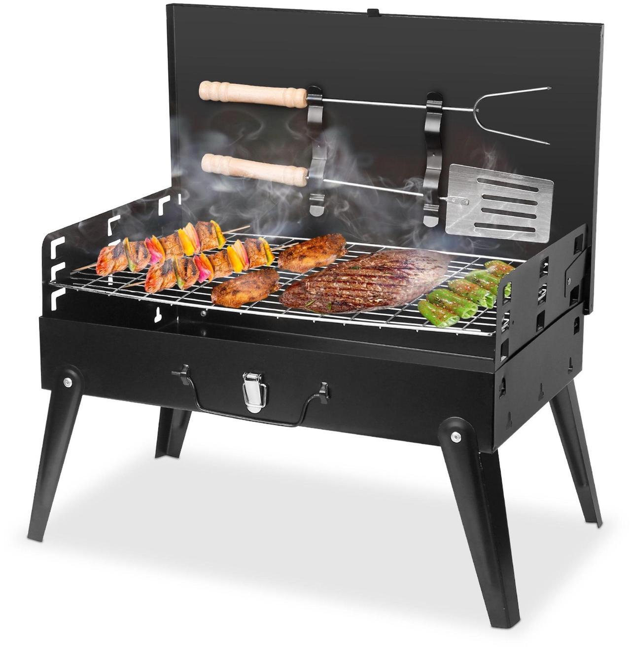 Main image of Portable Charcoal Grill Foldable BBQ Suitcase with Shelf for Camping & Garden - Black - One size