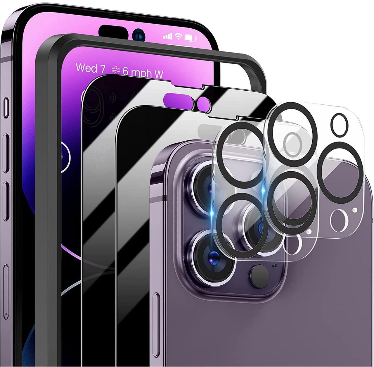 Main image of Fresh Fab Finds 2Pcs Privacy Screen + 2Pcs Lens Protector for iPhone 14 Series - Black - One size