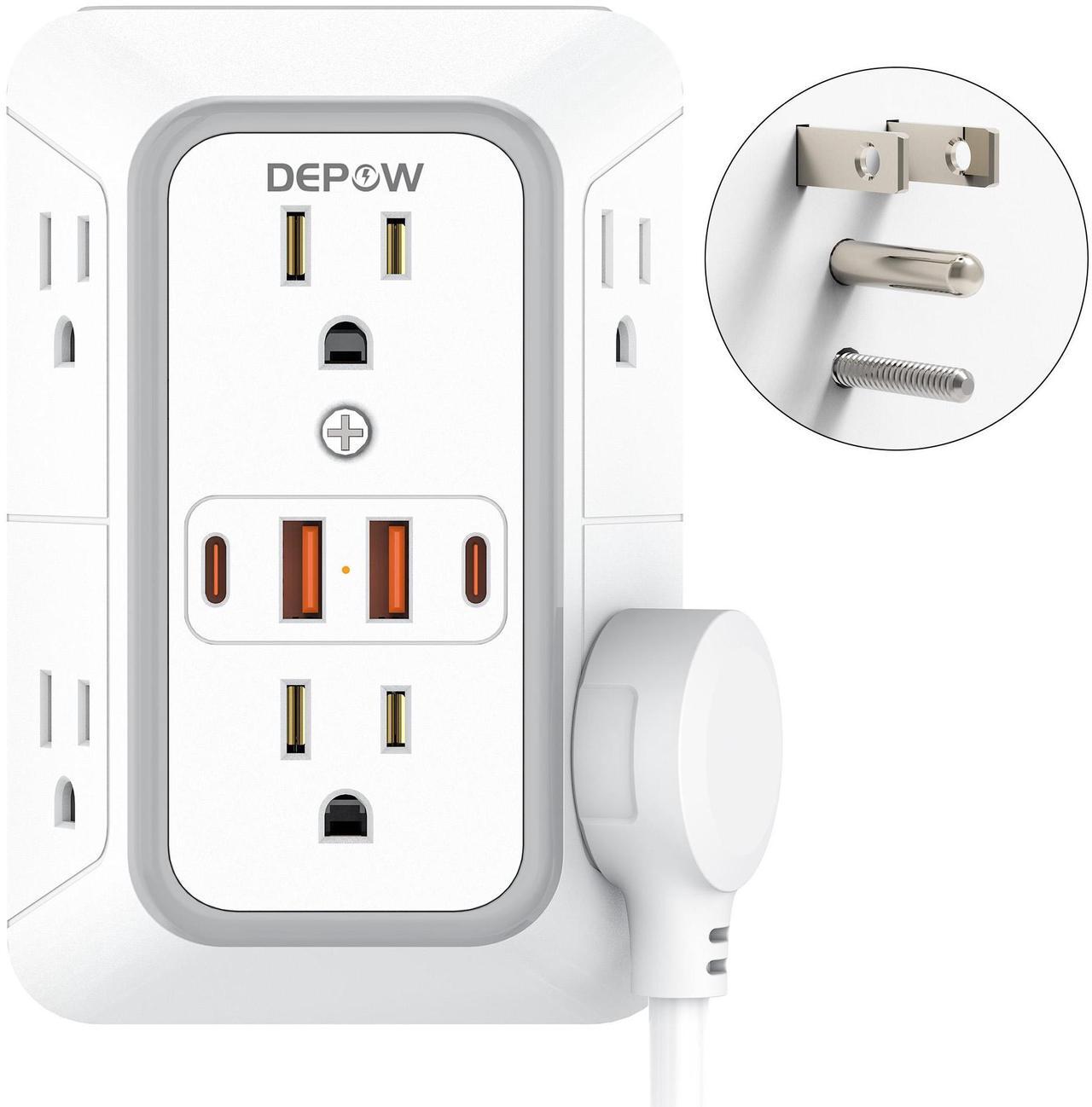 Main image of DEPOW Wall Charger 6 AC Outlet Extender with 4 USB Charging Ports(2 USB C), 3-Sided Power Strip Multi Plug Wall Outlet Splitter Adapter Spaced for Home Office Dorm, White