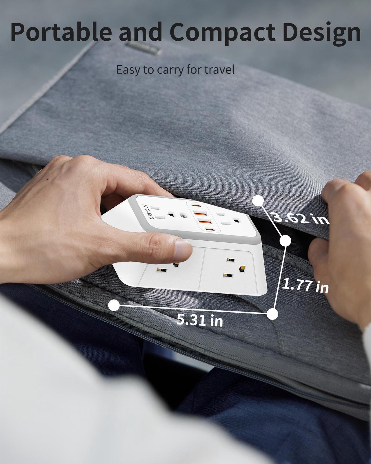 Alt view image 7 of 7 - DEPOW Wall Charger 6 AC Outlet Extender with 4 USB Charging Ports(2 USB C), 3-Sided Power Strip Multi Plug Wall Outlet Splitter Adapter Spaced for Home Office Dorm, White