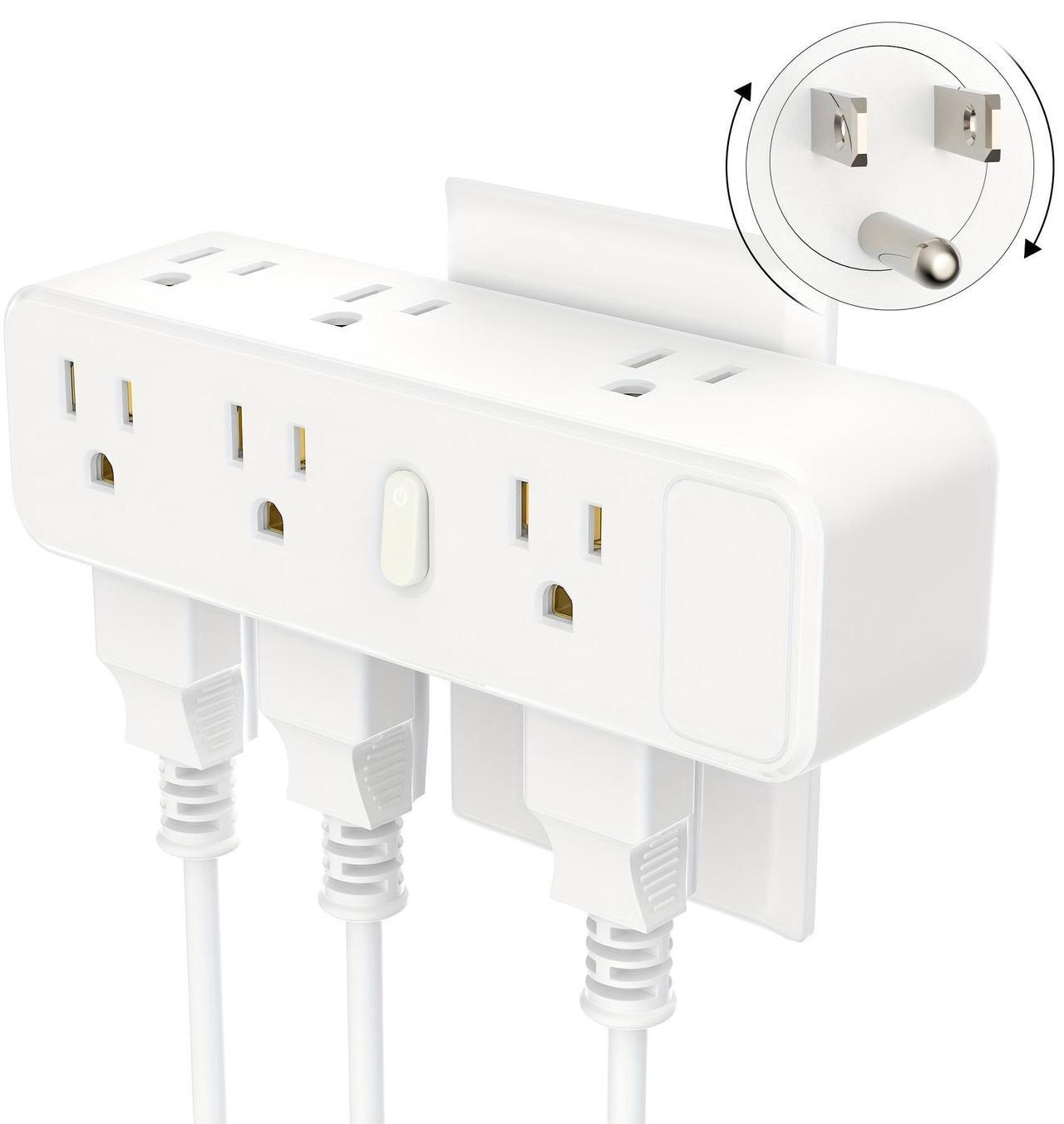 Main image of HOPOW Surge Protector Outlet Splitter with 360° Rotating Plug, Multi Plug Wall Outlet Extender with 9 Outlets 4 USB Ports (2 USB-C), 2100 Joules, 3-Sided Power Strip for Home, Office, Travel, White