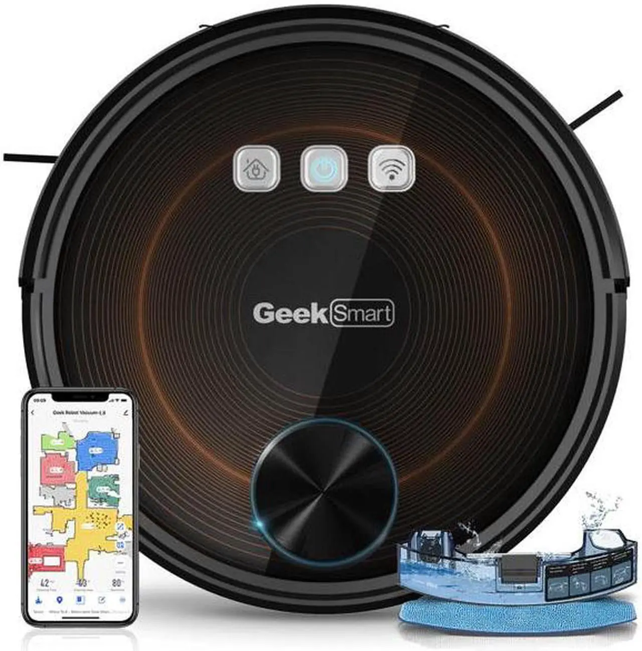 Main image of Geek Smart L8 Robot Vacuum Cleaner and Mop, LDS Navigation, Wi-Fi Connected APP, Selective Room Cleaning