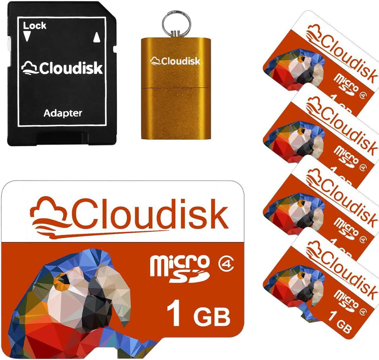 Main image of 1GB 5Pack Cloudisk Micro SD Memory Card With SD Adapter and USB Flash Drive Flash Memory Card Class4 TF Card for smartphone Low pixel camera MP3 Player small files and more