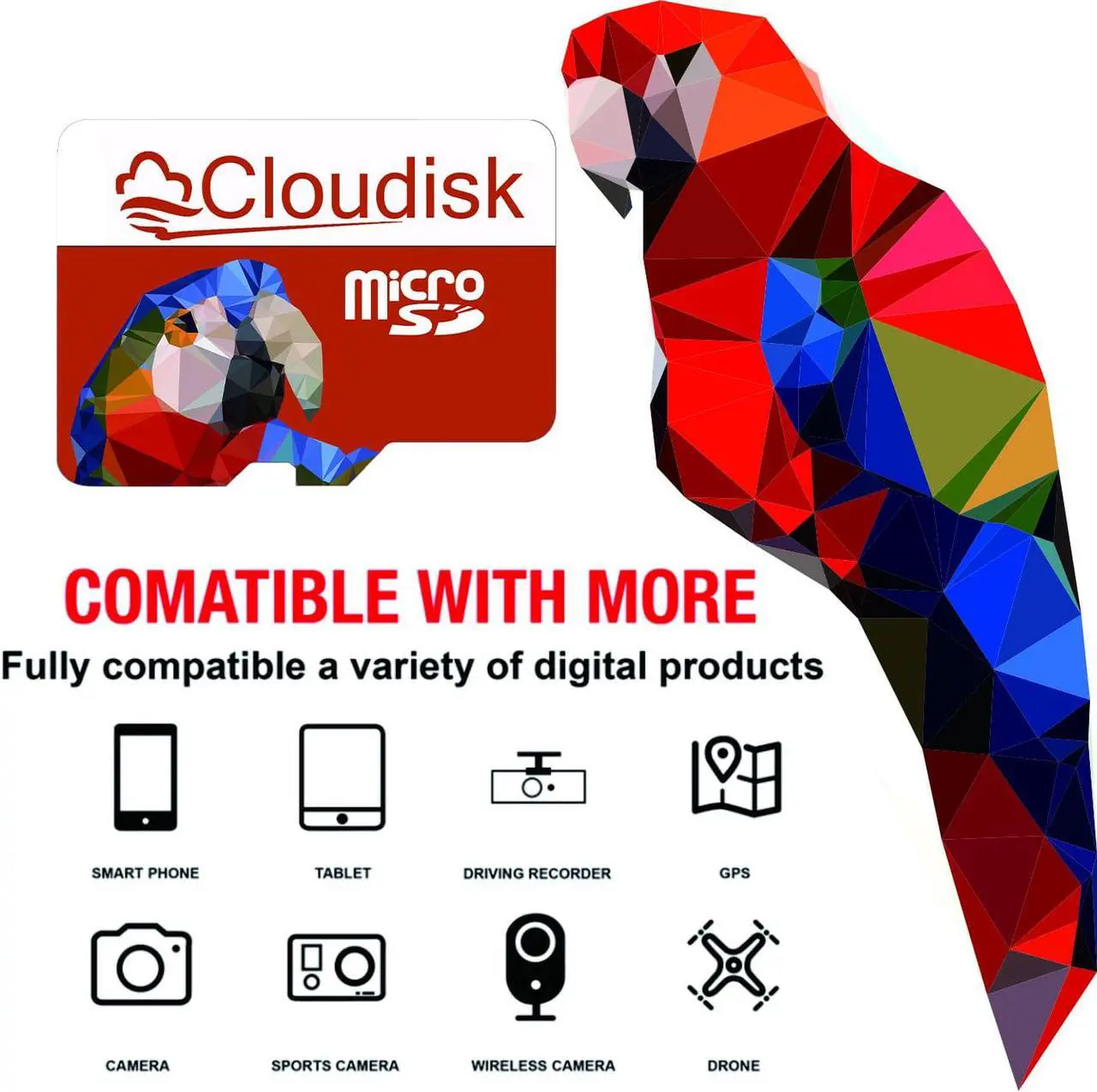 Alt view image 4 of 4 - 1GB 5Pack Cloudisk Micro SD Memory Card With SD Adapter and USB Flash Drive Flash Memory Card Class4 TF Card for smartphone Low pixel camera MP3 Player small files and more