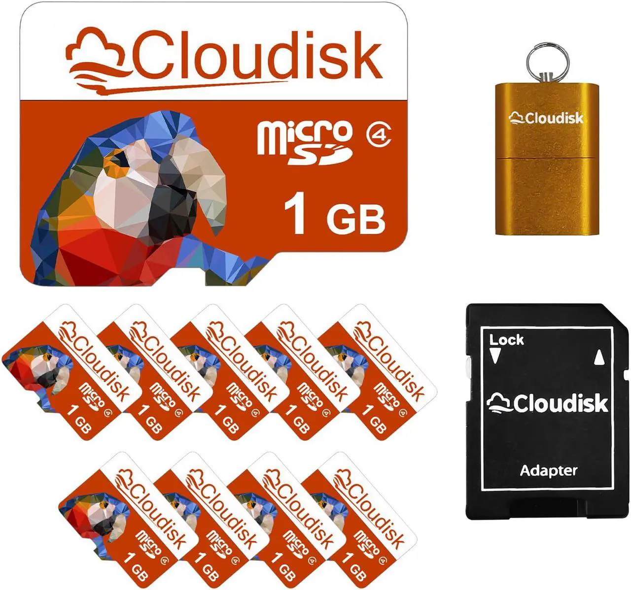 Main image of 1GB 10Pack Cloudisk MicroSD Memory Card Class 4 TF Card Flash Memory Card for Early smartphone Low pixel camera MP3 player small files text storage and more With SD Adapter and USB Flash Drive