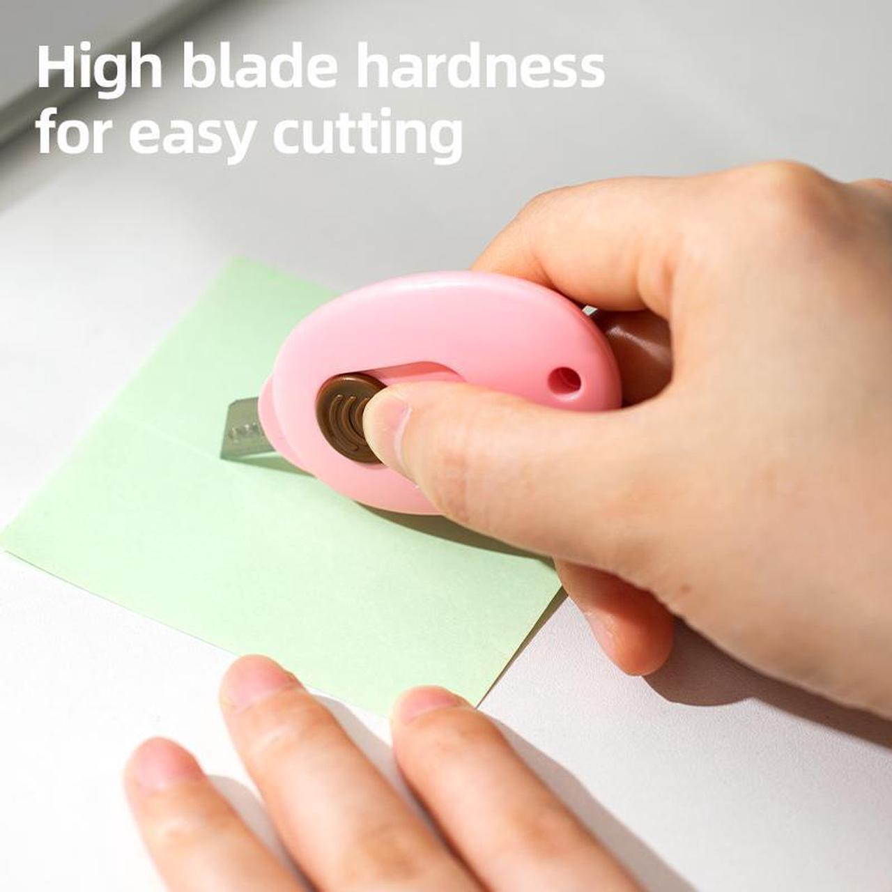 Alt view image 4 of 7 - Deli 3 Pcs Mini Retractable Utility Knife Box Cutter Letter Opener Portable, Suitable for Cutting Envelopes(Pink,Blue,Green)