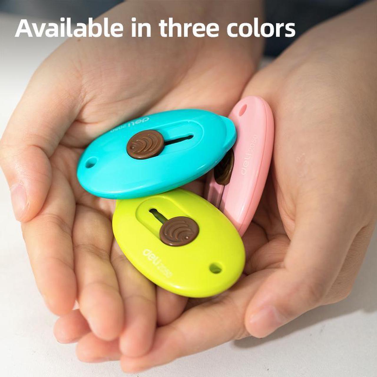 Alt view image 7 of 7 - Deli 3 Pcs Mini Retractable Utility Knife Box Cutter Letter Opener Portable, Suitable for Cutting Envelopes(Pink,Blue,Green)