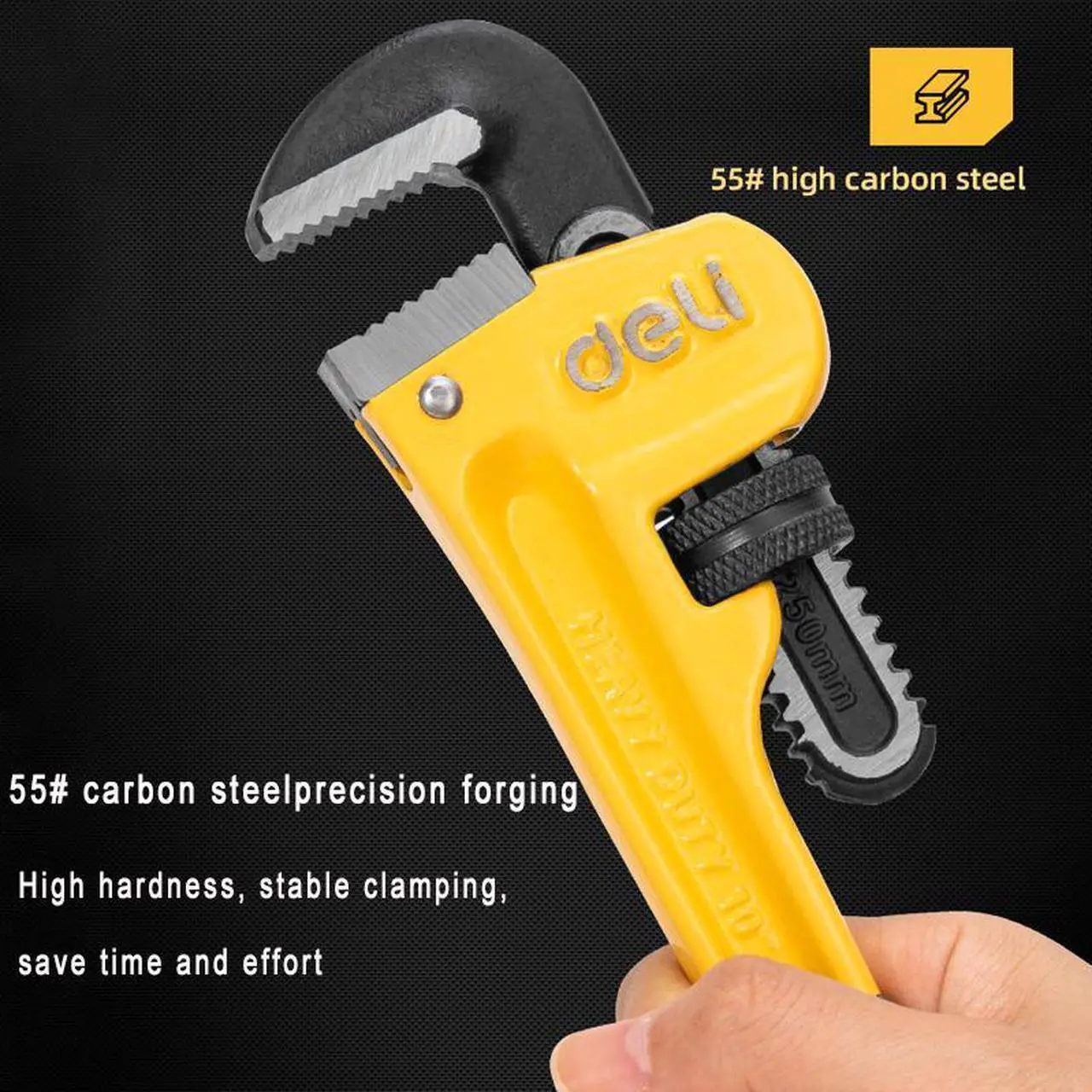 Alt view image 5 of 7 - Deli 10-Inch Heavy Duty Pipe Wrench Adjustable Plumbing Wrench Aluminum Straight Pipe Wrench
