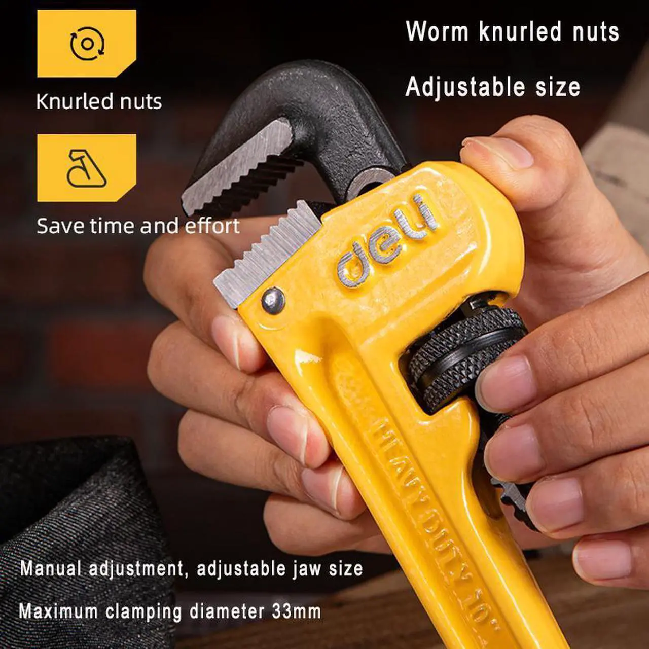 Alt view image 4 of 7 - Deli 10-Inch Heavy Duty Pipe Wrench Adjustable Plumbing Wrench Aluminum Straight Pipe Wrench