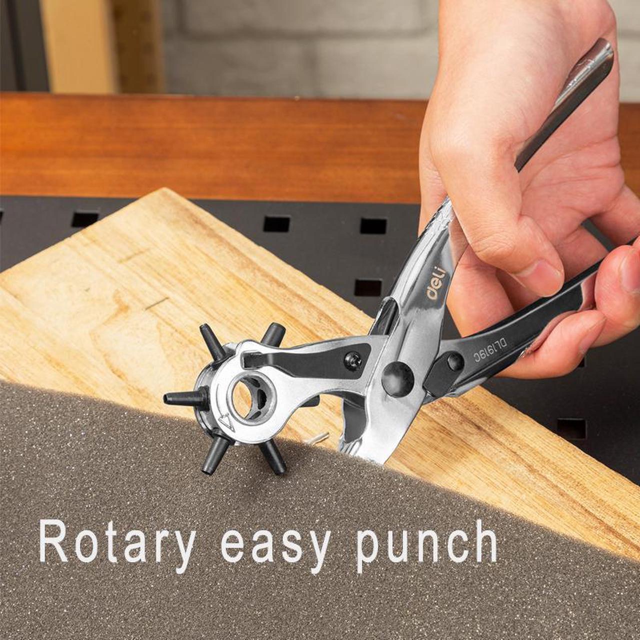 Alt view image 5 of 7 - Deli Revolving Punch Pliers Leather Hole Punch Tool Multi Hole Sizes Fabric & Leather Hole Puncher