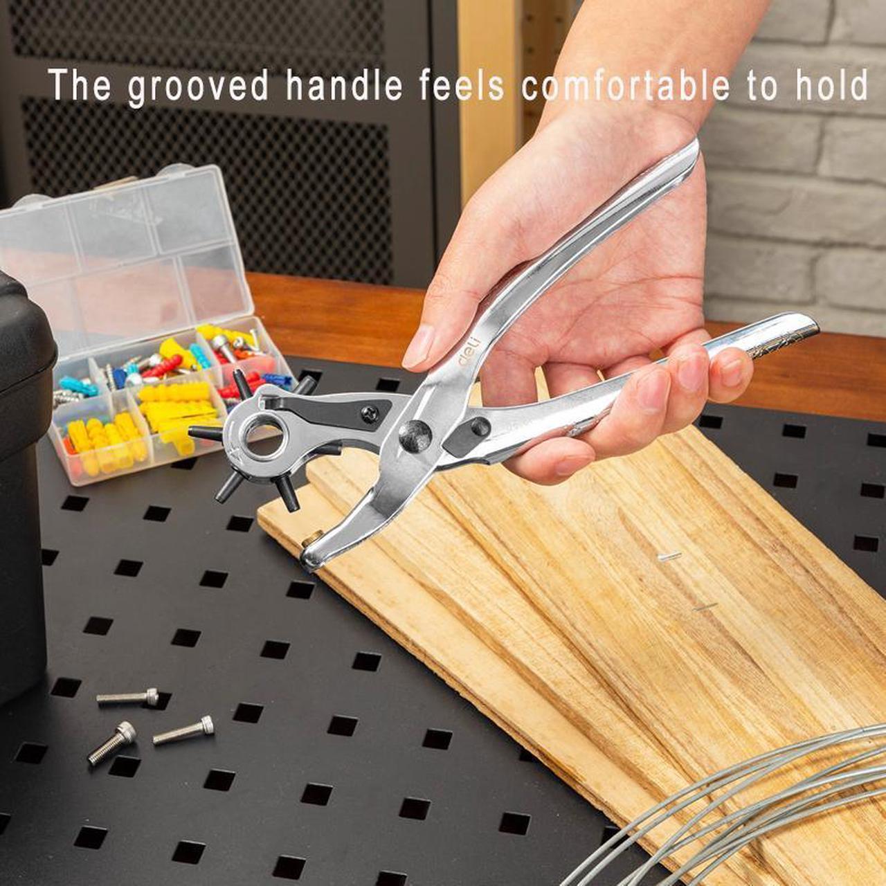 Alt view image 6 of 7 - Deli Revolving Punch Pliers Leather Hole Punch Tool Multi Hole Sizes Fabric & Leather Hole Puncher