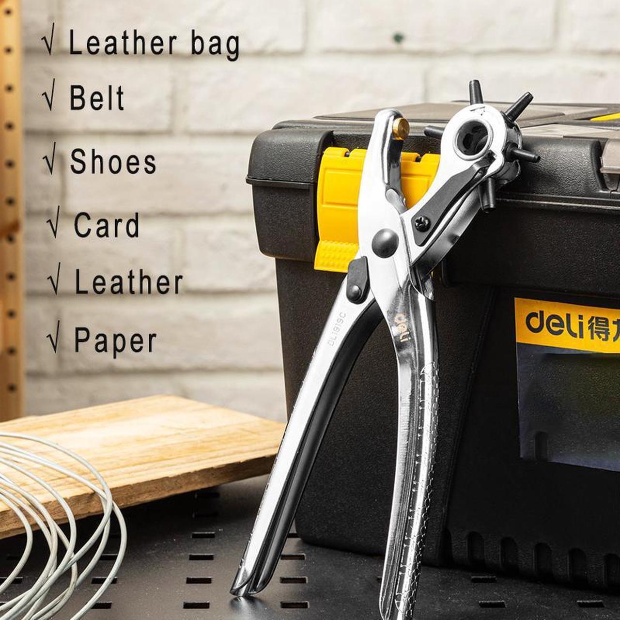 Alt view image 7 of 7 - Deli Revolving Punch Pliers Leather Hole Punch Tool Multi Hole Sizes Fabric & Leather Hole Puncher