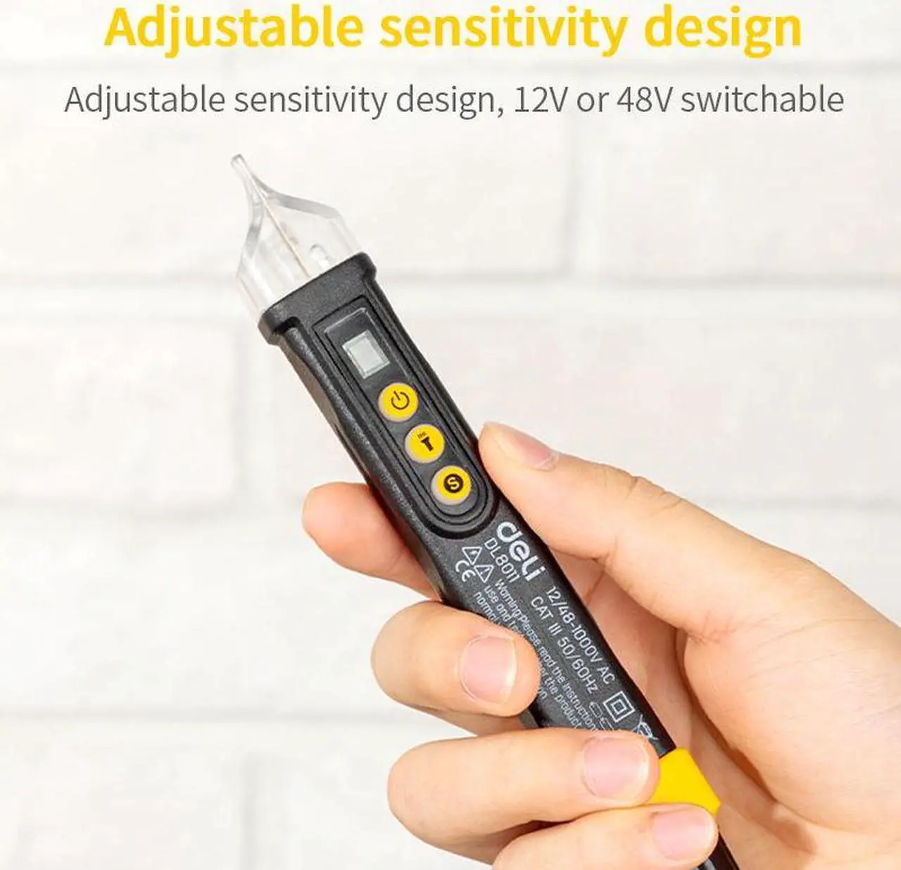 Alt view image 3 of 7 - Deli Neoteck Non-Contact AC Voltage Tester Pen 12V-1000V/48V-1000V LED Flashlight,Buzzer Alarm,AC Voltage Detector Pen