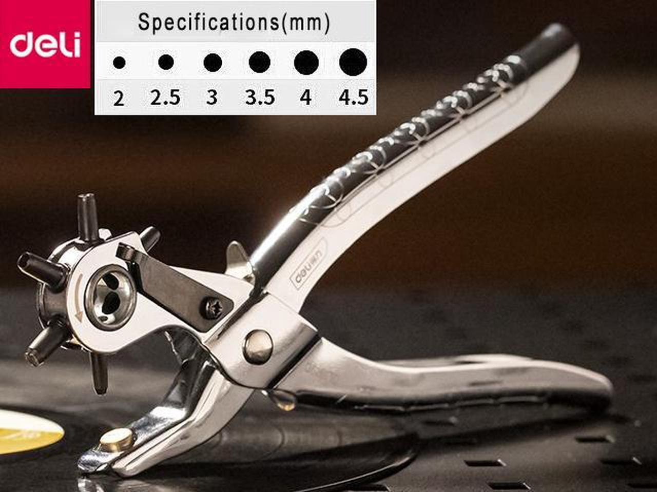 Alt view image 2 of 7 - Deli Revolving Punch Pliers Leather Hole Punch Tool Multi Hole Sizes Fabric & Leather Hole Puncher