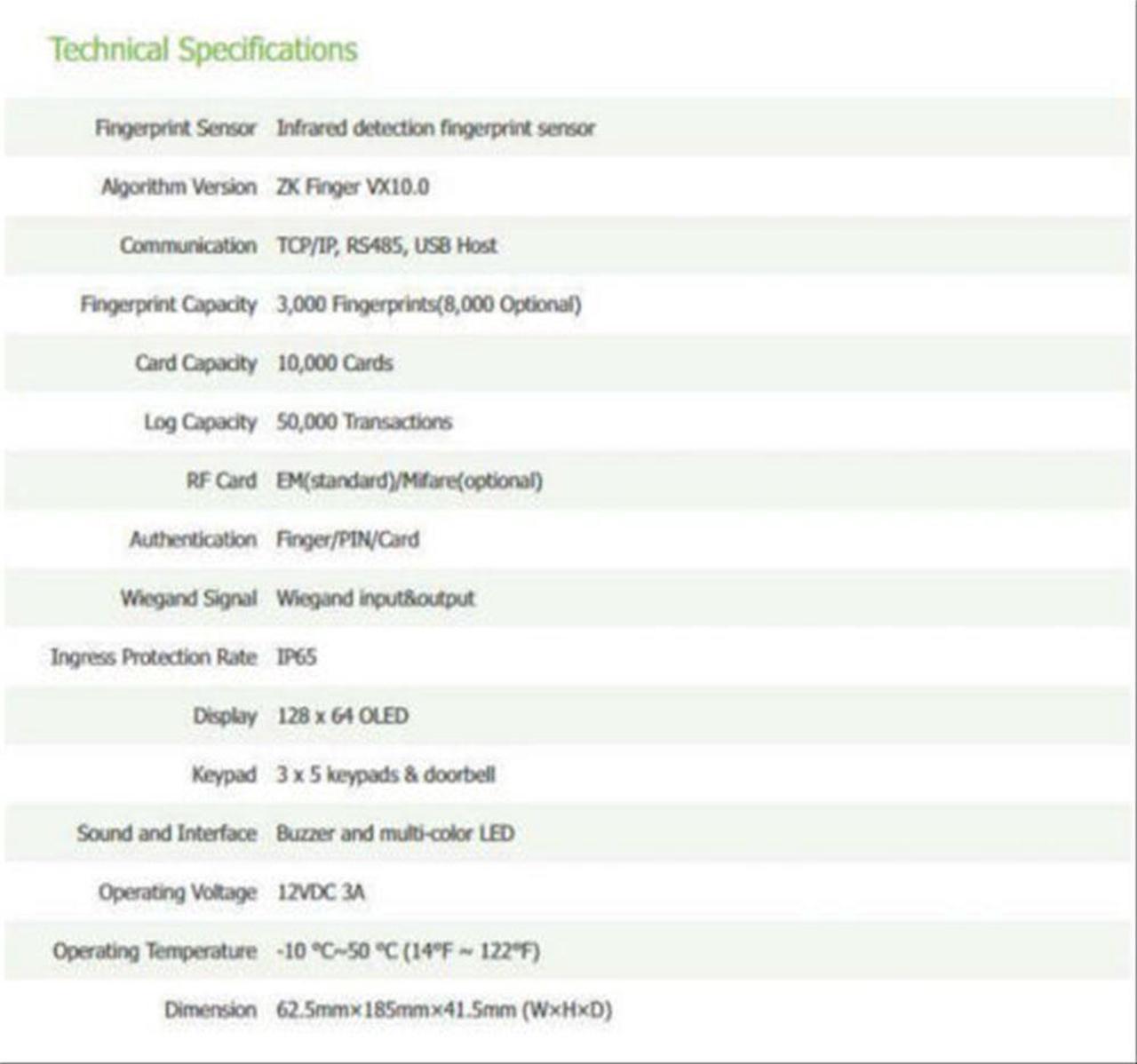 Alt view image 5 of 7 - Zkteco TF1700 +ID Fingerprint Door Lock Access Control System Time Attendance