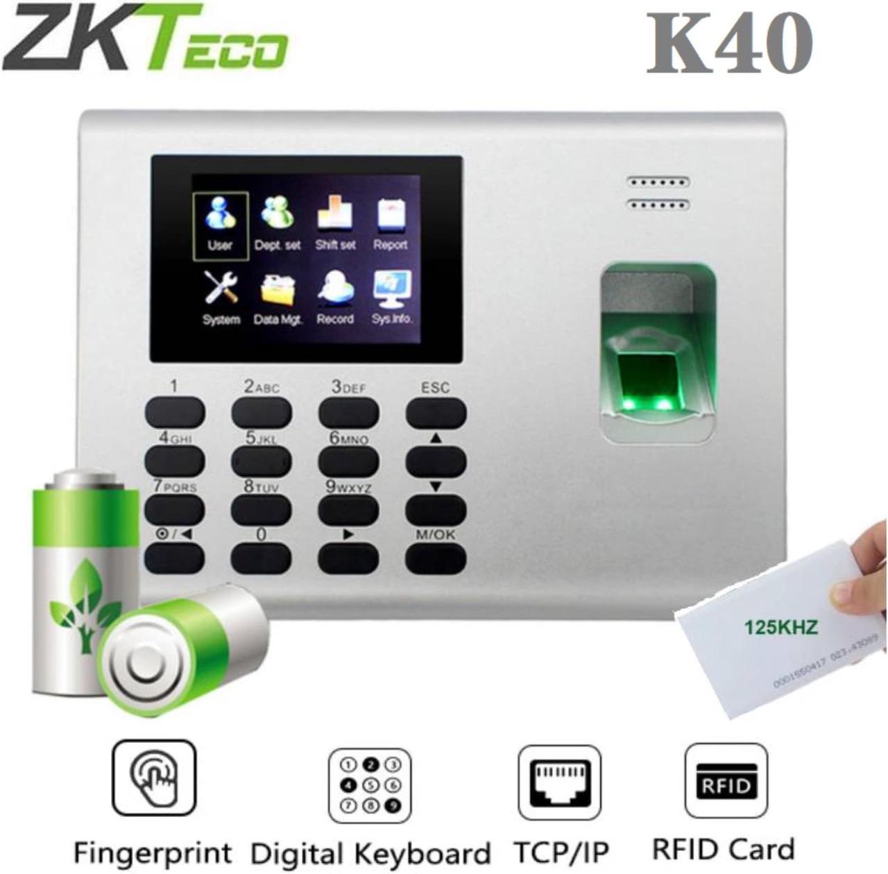 ZKteco K40 Fingerprint Time Clock With Access Control Terminal Built in Battery   (ZK-K40+ID)