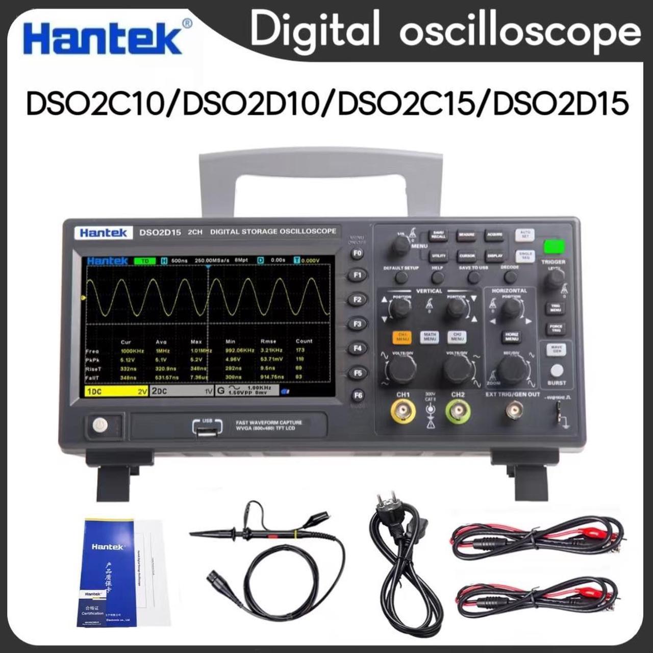 HanTek Digital Oscilloscope DSO2D15 USB Oscilloscope, Multimeter Tester, 2-Channel 100Mhz/150Mhz Storage DSO2C15 DSO2D10 DSO2C10