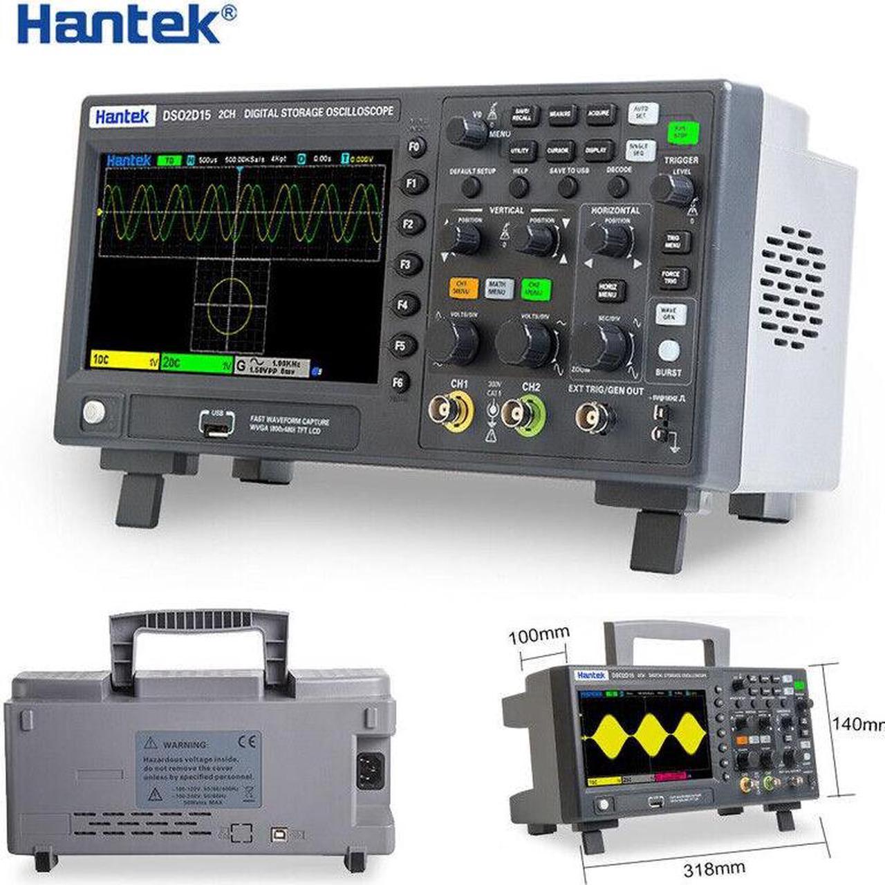 HanTek Digital Oscilloscope DSO2C10 USB Oscilloscope, Multimeter Tester, 2-Channel 100Mhz/150Mhz Storage DSO2C15 DSO2D10 DSO2D15