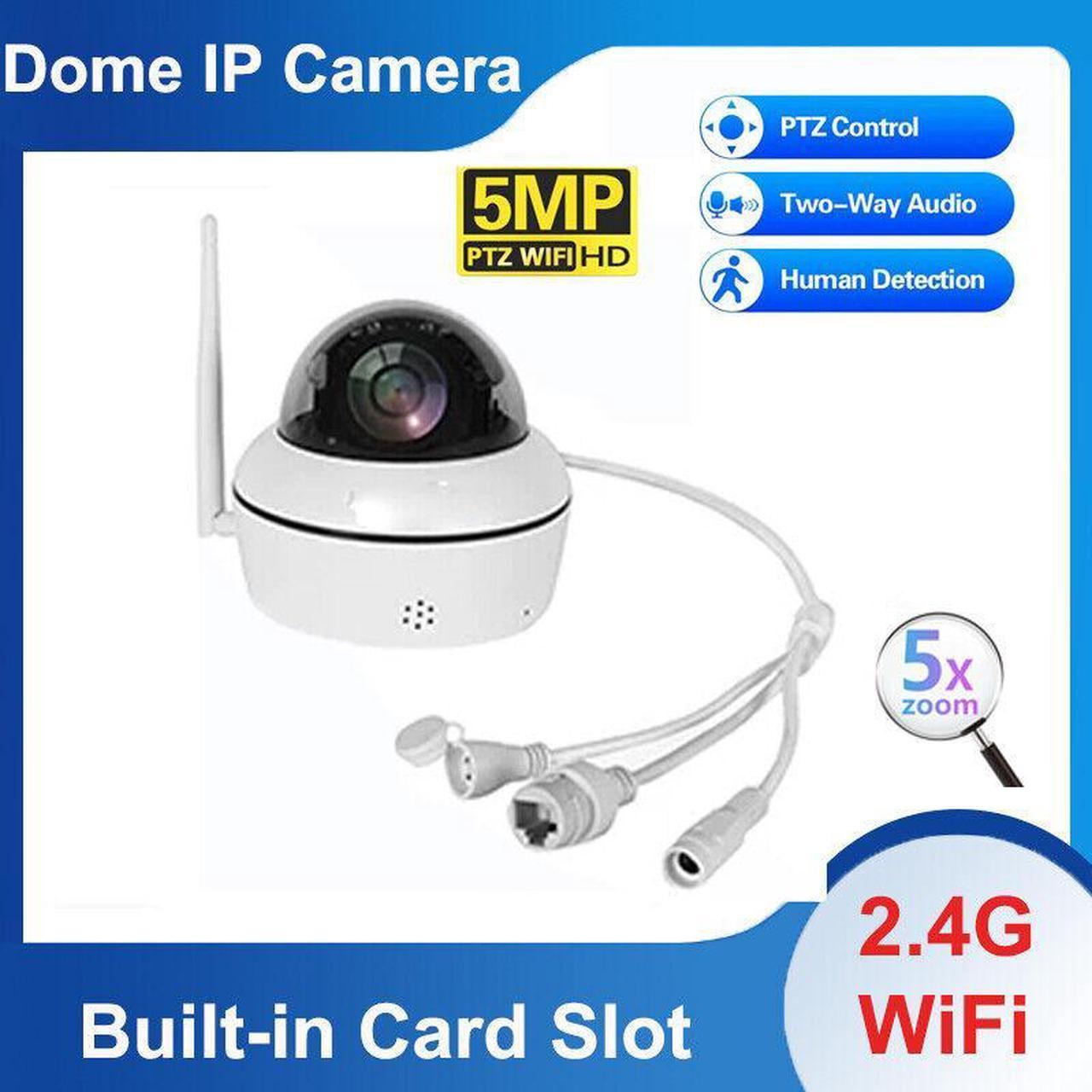 Outdoor 5MP Wireless PTZ Dome Security Camera IR Night Vision Human Detection