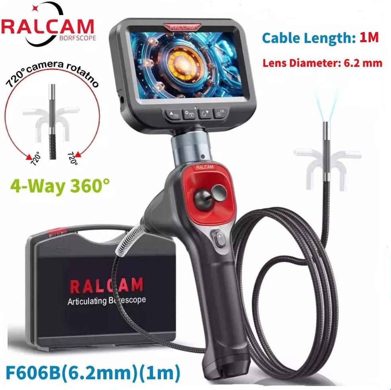 Ralcam 360° Joystick Borescope 6.2mm 4-Way IPS Endoscope Camera 6 LED Lights