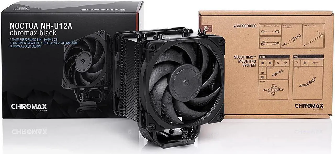 Alt view image 3 of 6 - Noctua NH-U12A chromax.Black, 120mm Single-Tower CPU Cooler (Black)
