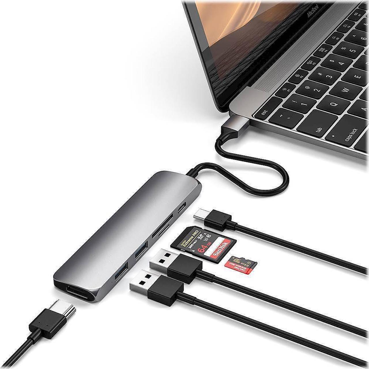 Alt view image 2 of 5 - SATECHI SLIM MULTI-PORT ADAPTER V2 WITH USB-C PD, 4K HDMI, MICRO/SD CARD READERS, USB 3.0 - 2020 MACBOOK PRO, 2020 IPAD PRO     SPACE GRAY