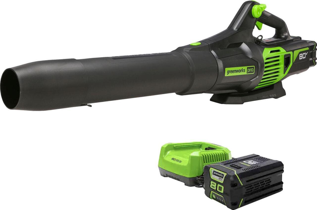 Main image of GREENWORKS - 80-VOLT 170 MPH 730 CFM CORDLESS HANDHELD BLOWER (1 X 2.5AH BATTERY AND 1 X CHARGER) - GREEN