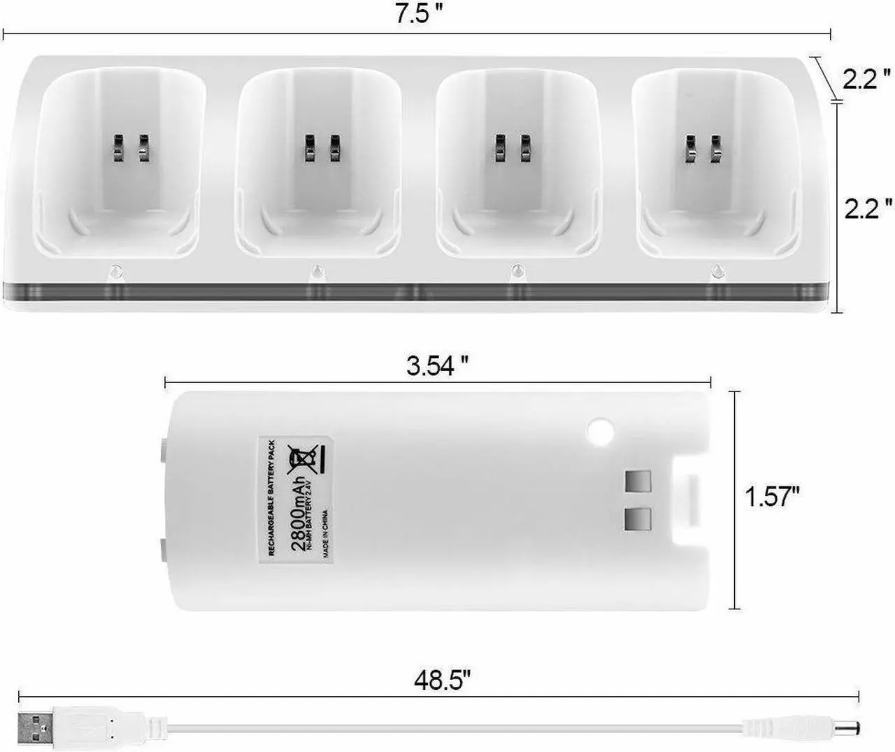 Alt view image 5 of 5 - Wii Remote Controller Battery Charger For Nintendo Wii / Wii U Remote Controller