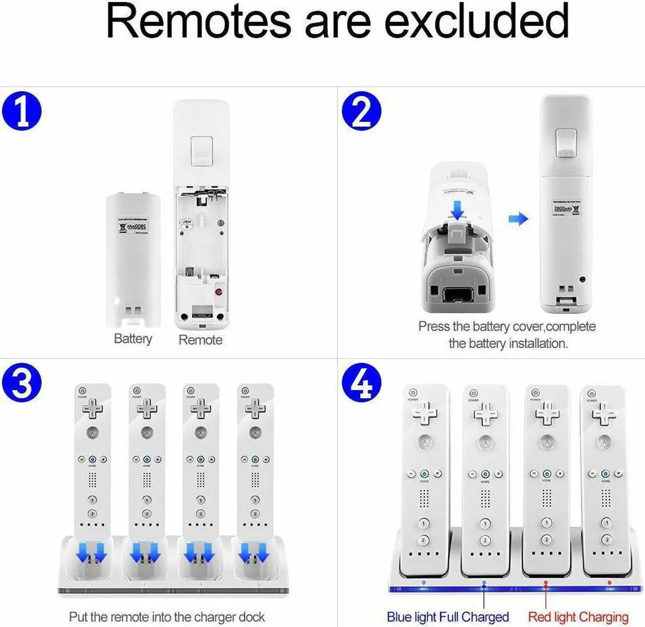 Alt view image 4 of 5 - Wii Remote Controller Battery Charger For Nintendo Wii / Wii U Remote Controller