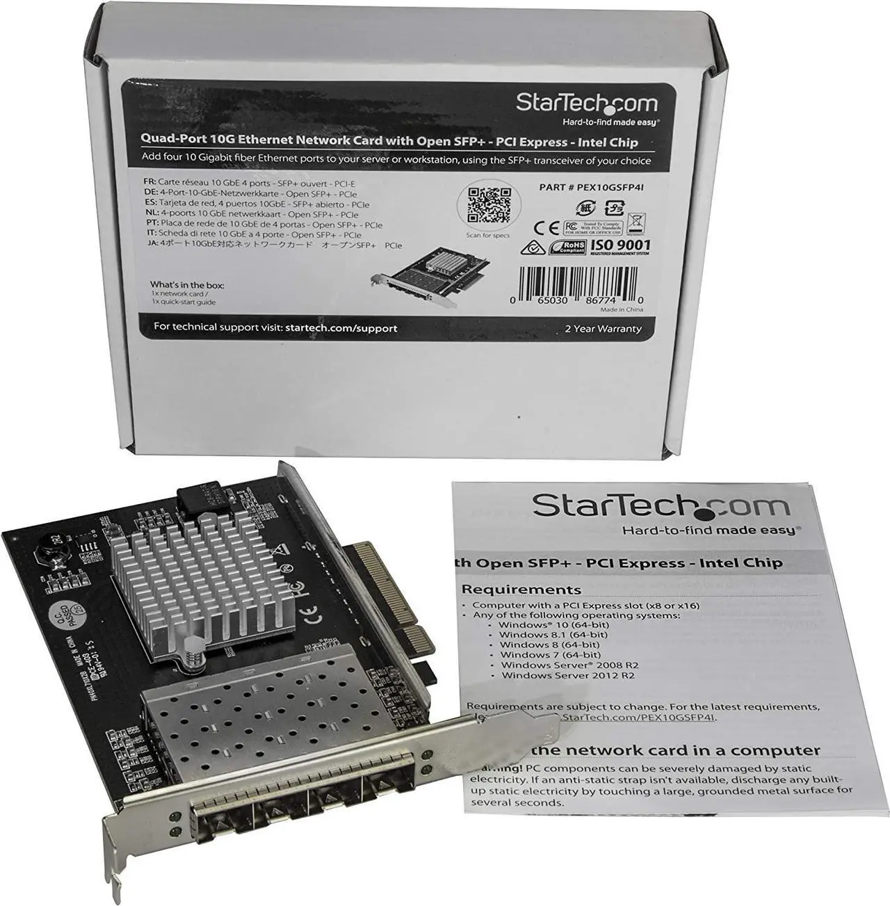 Alt view image 6 of 6 - Quad Port 10G SFP+ Network Card - Intel XL710 Open SFP+ Converged Adapter - PCIe 10 Gigabit Ethernet Server NIC - 10GbE Fiber Optic LAN Card - Dell PowerEdge HPE ProLiant (PEX10GSFP4I)
