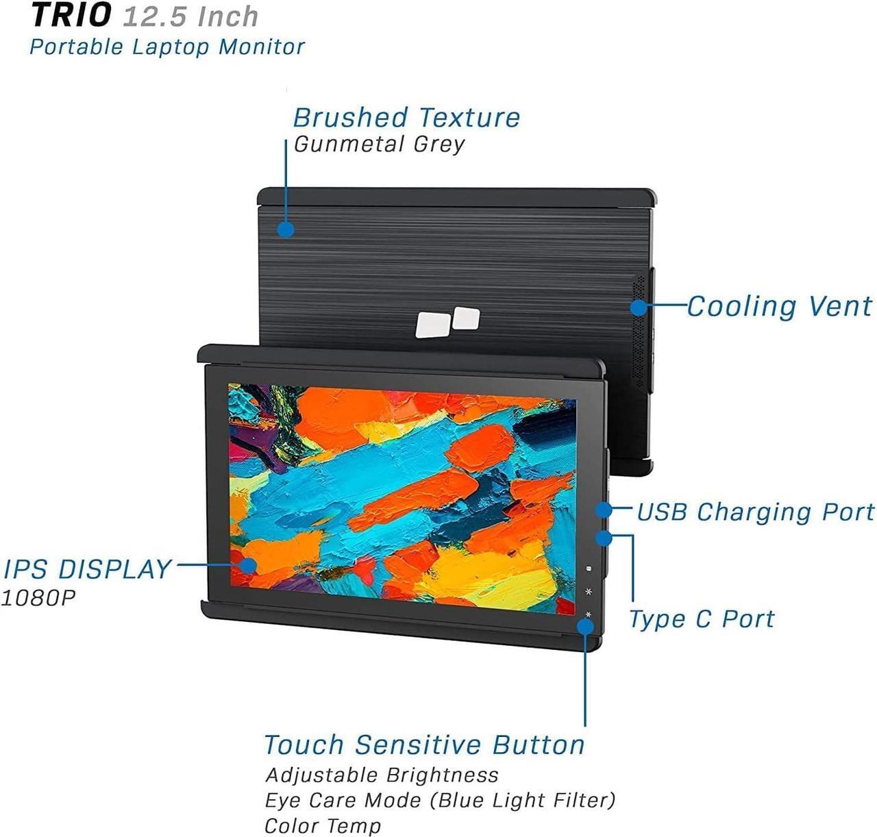 Alt view image 2 of 7 - Portable Monitor for Laptops - Mobile Pixels 12.5'' Trio Screen Extender for 13''-14'' laptops,1080P Full HD IPS Screen,USB A/Type-C Plug and Play,Windows/Android/Mac Compatible (One Trio Monitor)