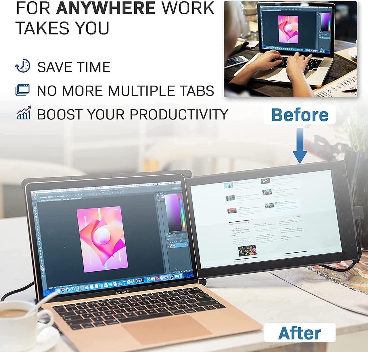 Alt view image 3 of 7 - Portable Monitor for Laptops - Mobile Pixels 12.5'' Trio Screen Extender for 13''-14'' laptops,1080P Full HD IPS Screen,USB A/Type-C Plug and Play,Windows/Android/Mac Compatible (One Trio Monitor)