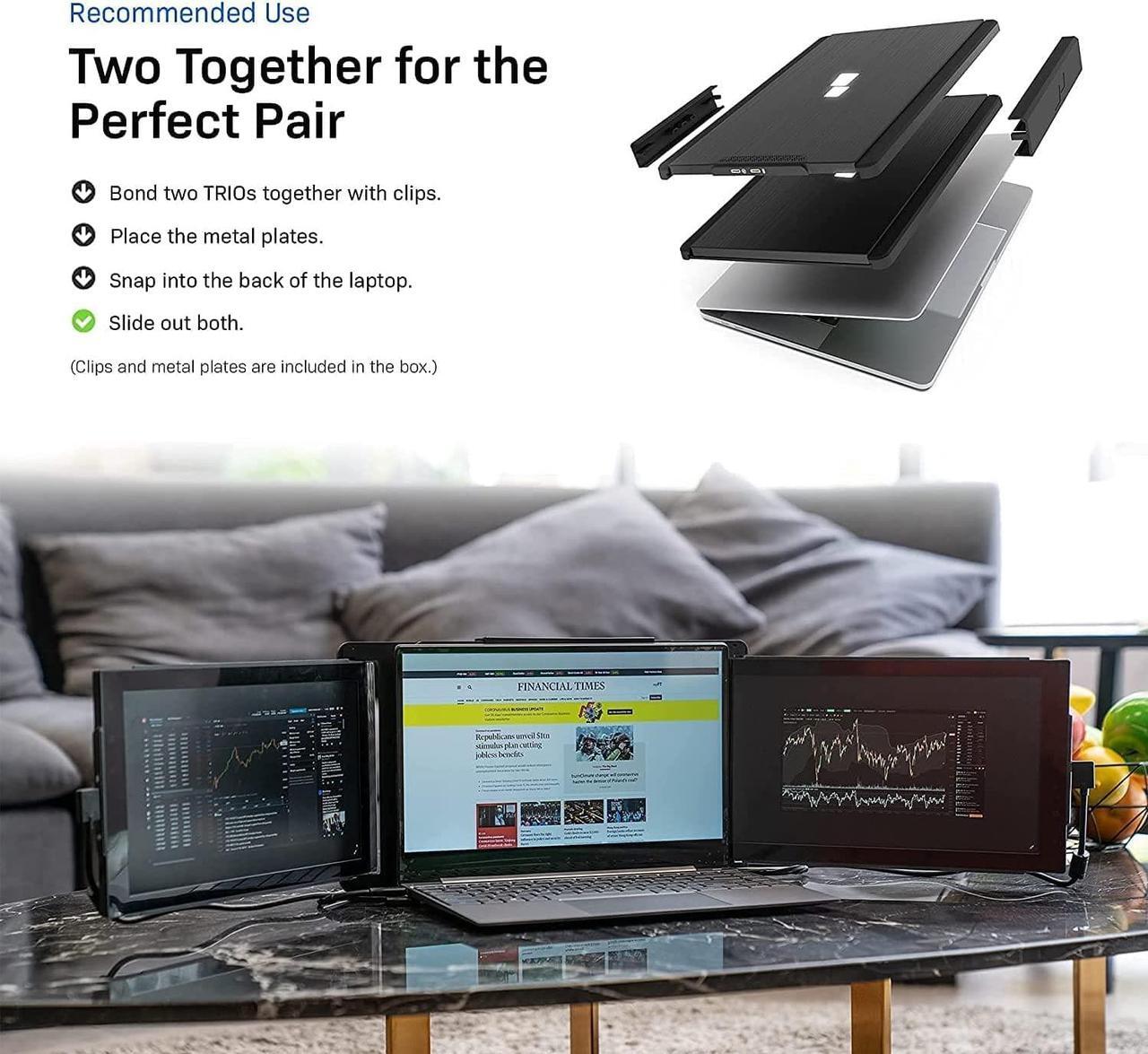 Alt view image 7 of 7 - Portable Monitor for Laptops - Mobile Pixels 12.5'' Trio Screen Extender for 13''-14'' laptops,1080P Full HD IPS Screen,USB A/Type-C Plug and Play,Windows/Android/Mac Compatible (One Trio Monitor)