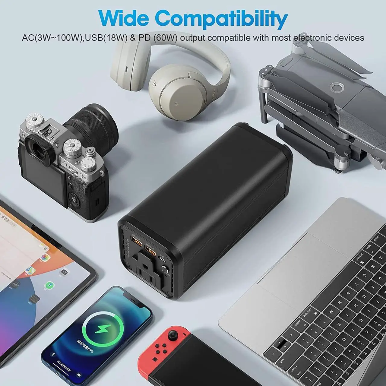 Alt view image 2 of 7 - Portable Laptop Power Bank, Universal 98Wh/27000mAh 100W AC Outlet with 60W PD USB C Portable Charger, External Battery Pack for MacBook, Notebooks, Laptops,N2