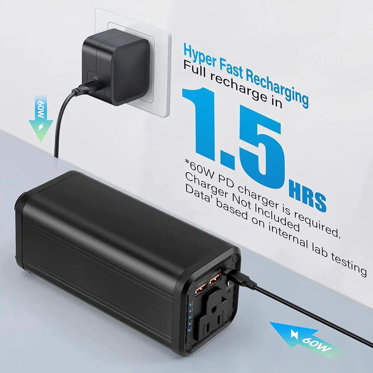 Alt view image 6 of 7 - Portable Laptop Power Bank, Universal 98Wh/27000mAh 100W AC Outlet with 60W PD USB C Portable Charger, External Battery Pack for MacBook, Notebooks, Laptops,N2