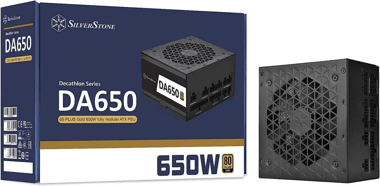 Main image of SilverStone Technology DA650 Gold, Decathlon 80 Plus Gold 650W Fully Modular ATX Power Supply, DA650-G