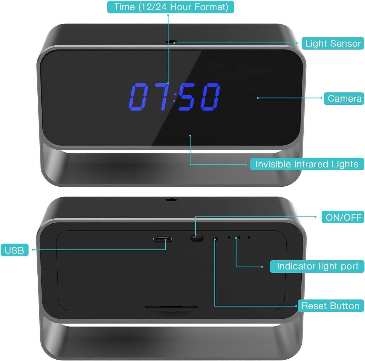 Alt view image 3 of 6 - GooSpy Hidden Camera Clock WiFi Spy Camera FHD1080P Wireless Secret Nanny Cam Small Surveillance Security Cams Enhanced Night Vision Motion Detection Alert
