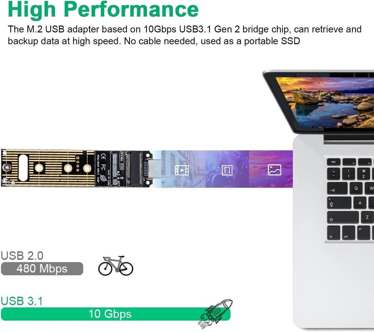 Alt view image 2 of 7 - M.2 NVME SSD to USB 3.1 Adapter Hard Drive for PCIe NVMe Based M Key B+M Key SSD