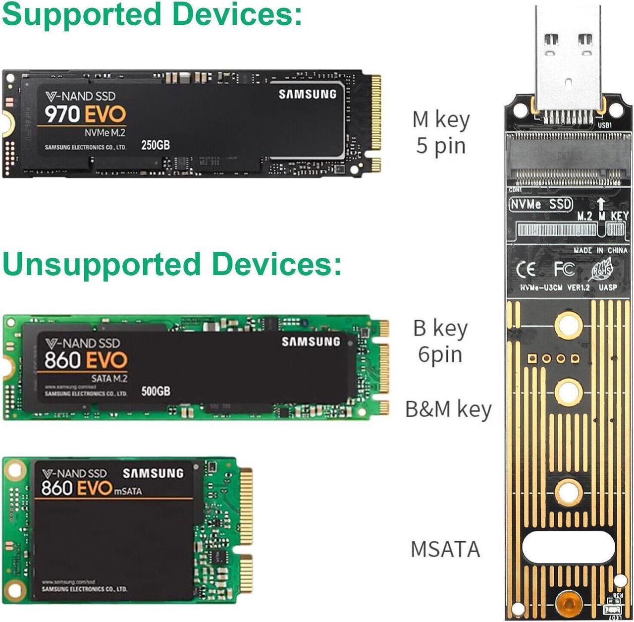 Alt view image 7 of 7 - M.2 NVME SSD to USB 3.1 Adapter Hard Drive for PCIe NVMe Based M Key B+M Key SSD