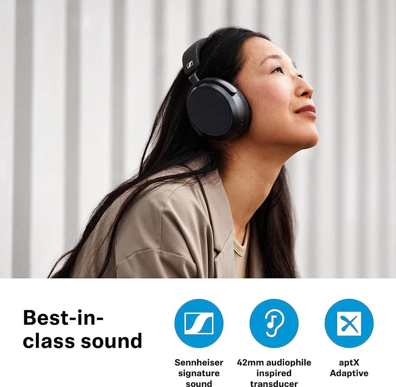 Alt view image 3 of 7 - Sennheiser Momentum 4 Wireless Headphones - Bluetooth Headset for Crystal-Clear Calls with Adaptive Noise Cancellation, 60h Battery Life, Customizable Sound - White )