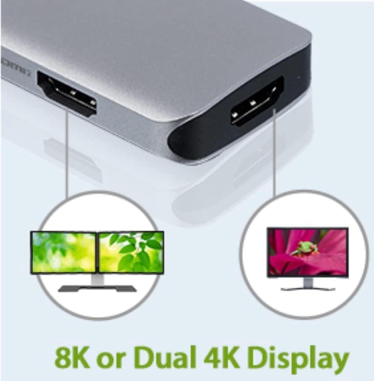 Alt view image 4 of 6 - IOGEAR Docking Station USB-C 6-1 Nano Dock Pro Dock - 1 USB C - 2 USB A  2 HDMI  8K 40Hz  13 Cable  100w PD Power - GUD3C8K2P