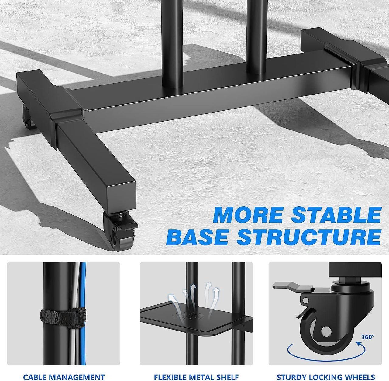 Alt view image 4 of 7 - Rfiver Mobile TV Stand Rolling Cart with Tilt Mount/Locking Wheels for 40-83 Inch Flat Screen/Curved TVs up to 110lbs, Portable Floor Stand with Laptop Shelf, Height Adjustable, Extra Tall