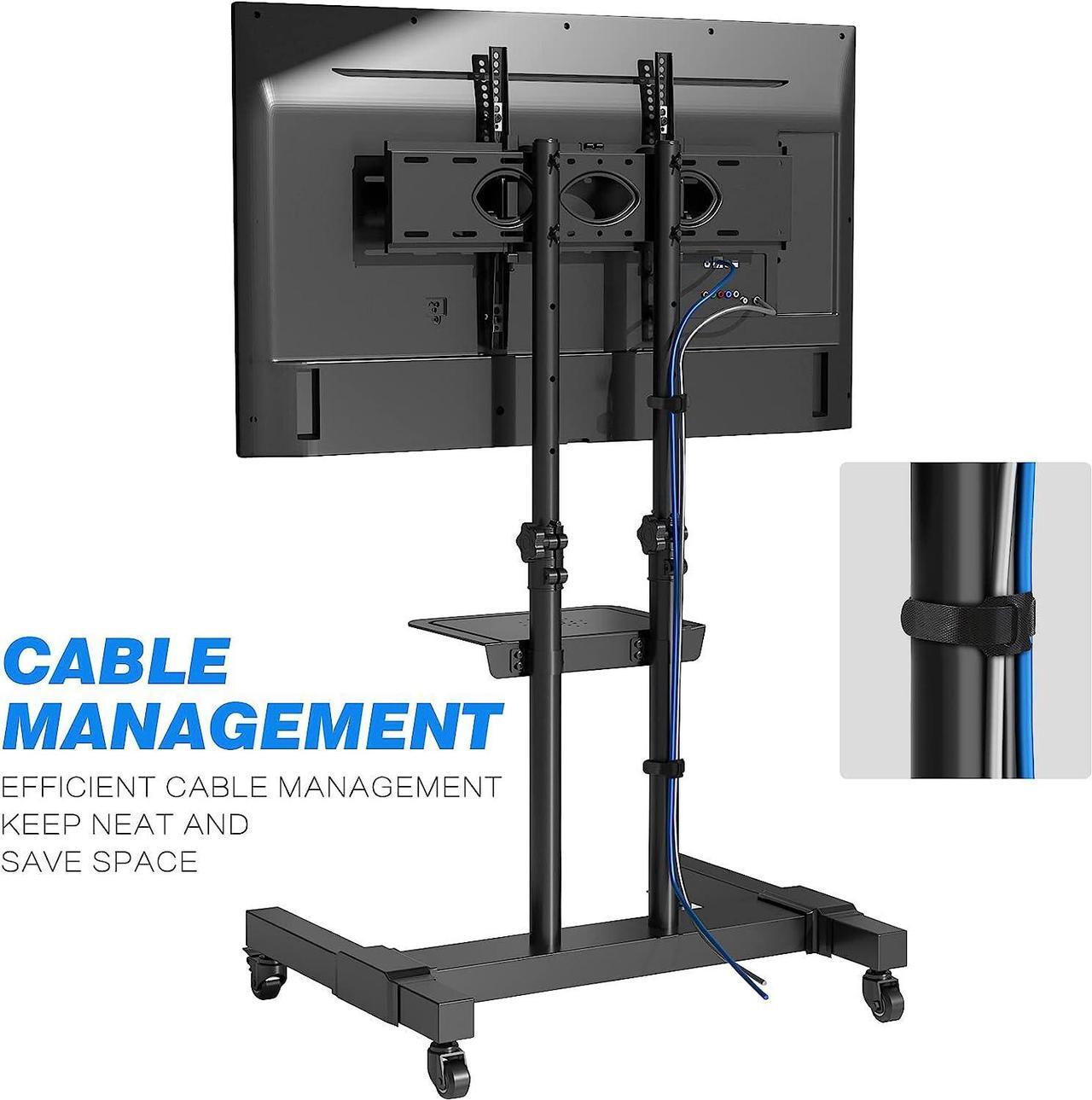 Alt view image 6 of 7 - Rfiver Mobile TV Stand Rolling Cart with Tilt Mount/Locking Wheels for 40-83 Inch Flat Screen/Curved TVs up to 110lbs, Portable Floor Stand with Laptop Shelf, Height Adjustable, Extra Tall