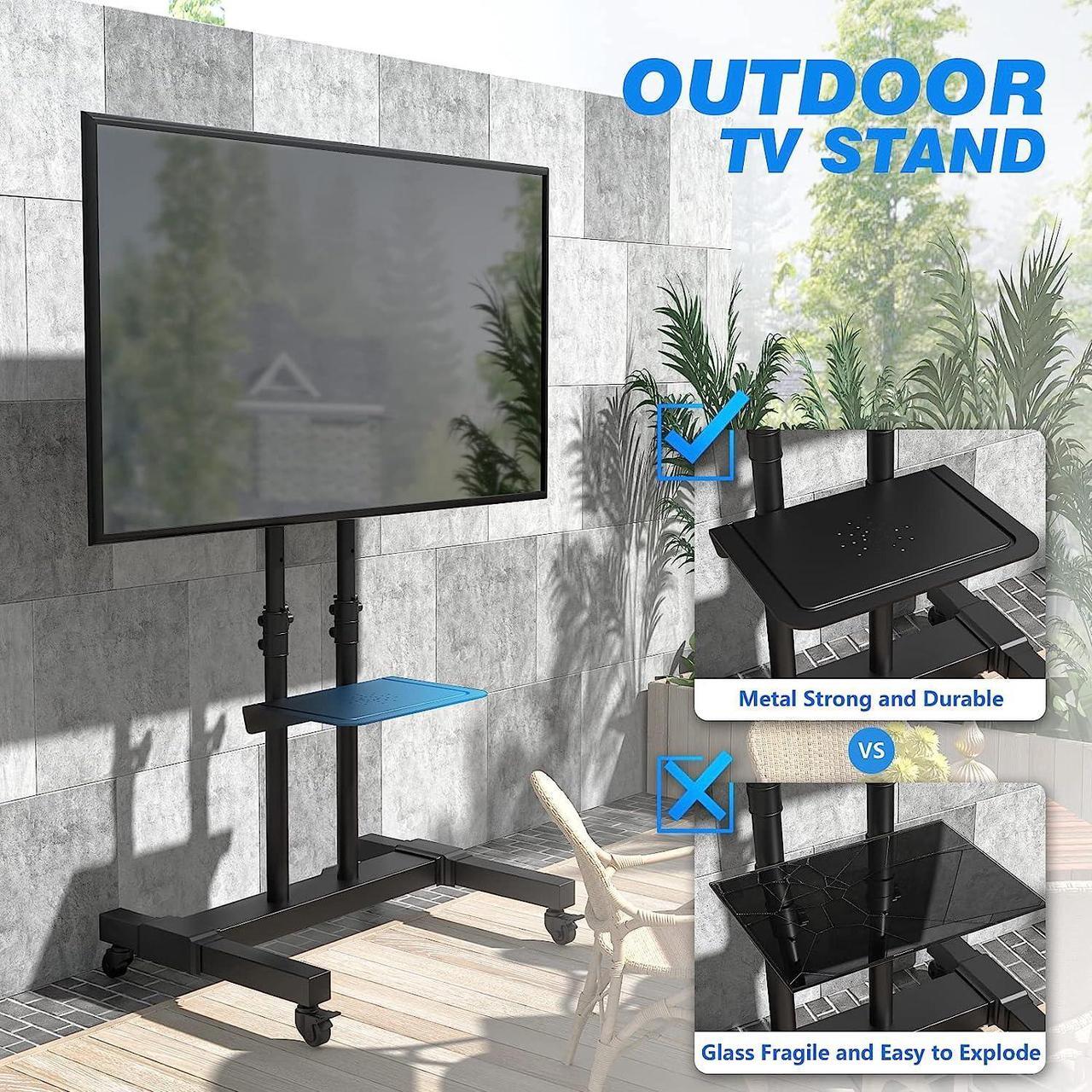 Alt view image 5 of 7 - Rfiver Mobile TV Stand Rolling Cart with Tilt Mount/Locking Wheels for 40-83 Inch Flat Screen/Curved TVs up to 110lbs, Portable Floor Stand with Laptop Shelf, Height Adjustable, Extra Tall