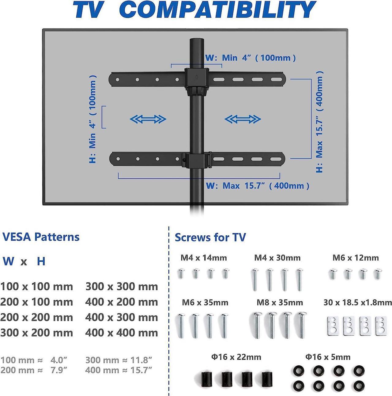Alt view image 7 of 7 - Rfiver Swivel Floor TV Stand with 90 Degree Swivel for 32-65 inch LCD LED TV, Modern Simple Design Black Corner TV Floor Stand with Round Glass Base, VESA 400x400 mm