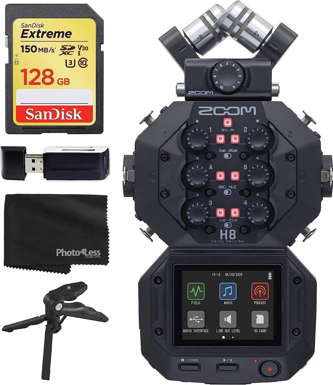 Main image of Zoom H8 8-Input / 12-Track Portable Handy Recorder For Podcasting, Music, Field Recording + 128GB Memory Card + SD Card Reader + Table Tripod Hand Grip  Top Value Accessory Bundle